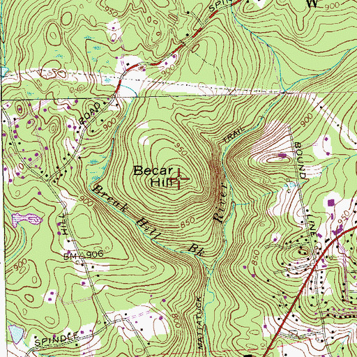 Topographic Map of Becar Hill, CT
