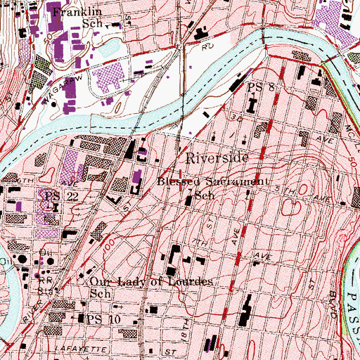 Topographic Map of River Street Station Paterson Post Office, NJ