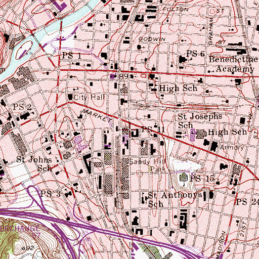 Topographic Map of Paterson Post Office, NJ