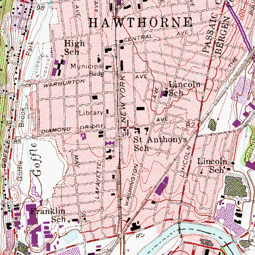 Topographic Map of Hawthorne Post Office, NJ