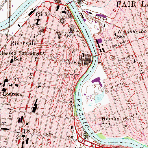 Topographic Map of Riverside Terrace, NJ