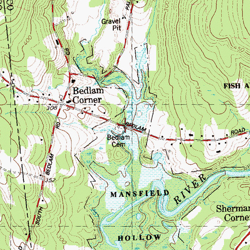 Topographic Map of Bedlam Cemetery, CT