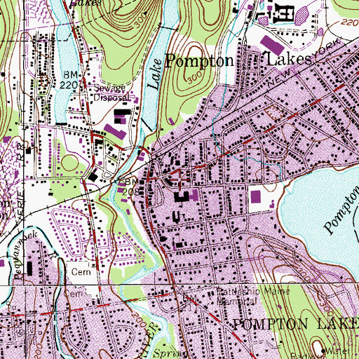 Topographic Map of Pompton Lakes Post Office, NJ