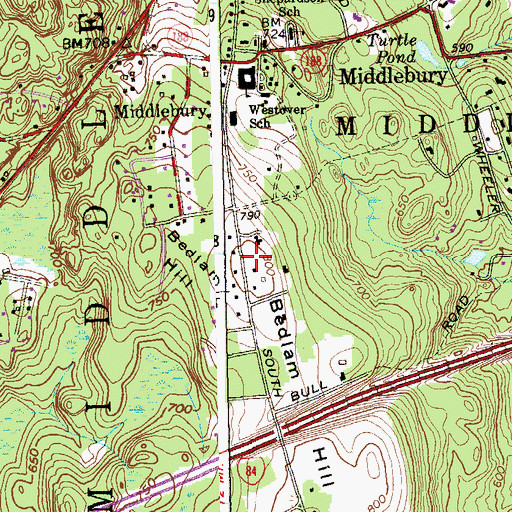 Topographic Map of Bedlam Hill, CT