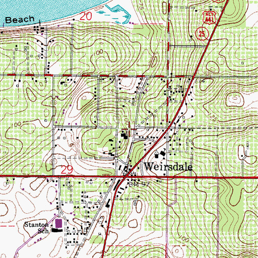 Topographic Map of Weirsdale Presbyterian Church, FL