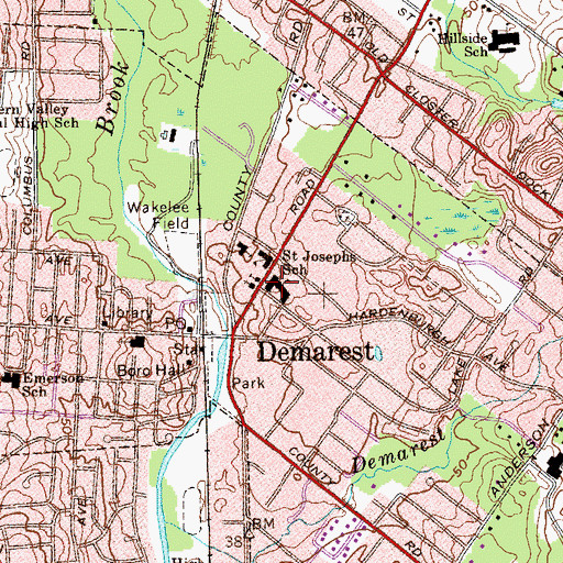 Topographic Map of Demarest Middle School, NJ