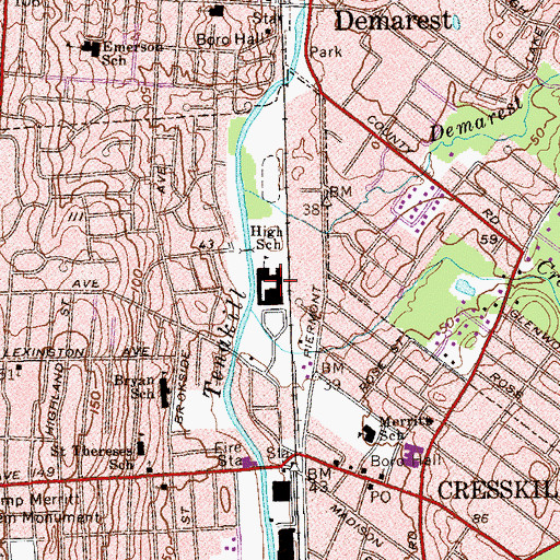 Topographic Map of Cresskill Junior-Senior High School, NJ