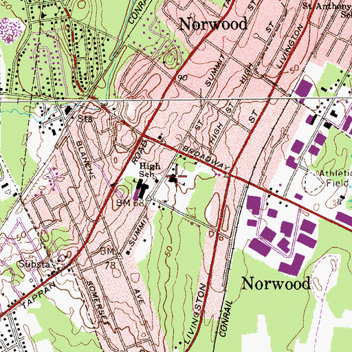 Topographic Map of Norwood Elementary School, NJ