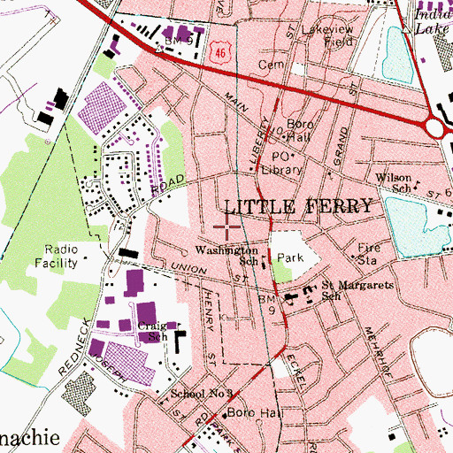 Topographic Map of Memorial Elementary School, NJ