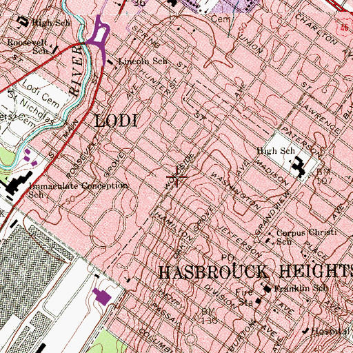 Topographic Map of Hilltop Elementary School, NJ