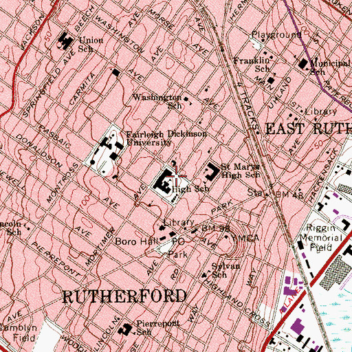 Topographic Map of Rutherford High School, NJ