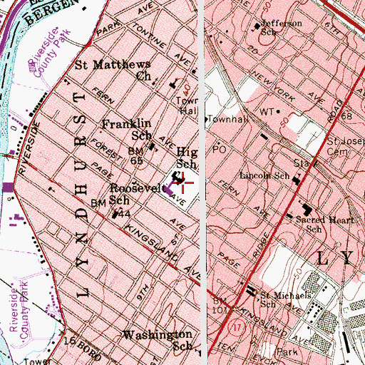 Topographic Map of Lyndhurst High School, NJ