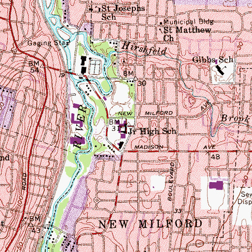 Topographic Map of New Milford High School, NJ