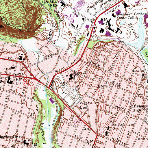 Topographic Map of Beecher School, CT