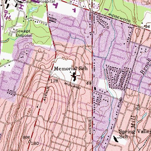 Topographic Map of Memorial Elementary School, NJ