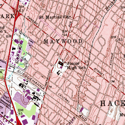 Topographic Map of Maywood Avenue Elementary School, NJ
