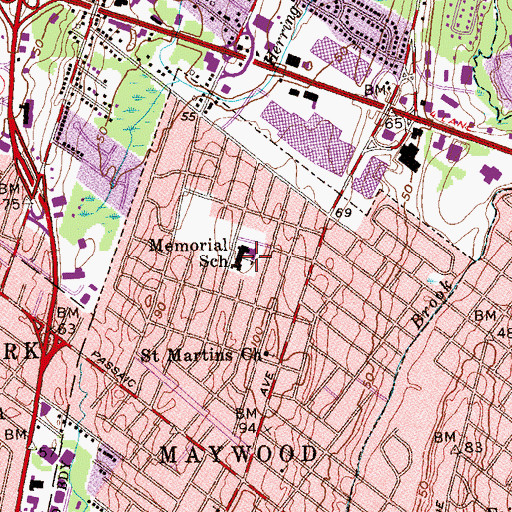 Topographic Map of Memorial Elementary School, NJ