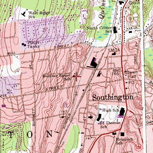 Topographic Map of Beecher Street School, CT