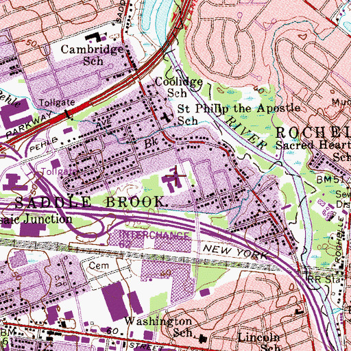 Topographic Map of Saddle Brook High School, NJ
