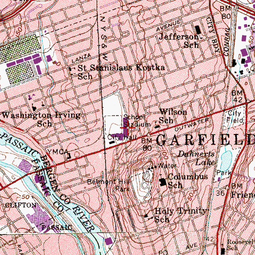 Topographic Map of Garfield High School, NJ