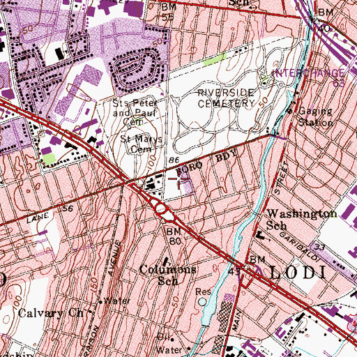 Topographic Map of Lodi High School, NJ