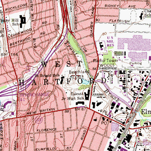 Topographic Map of Beechland Park, CT