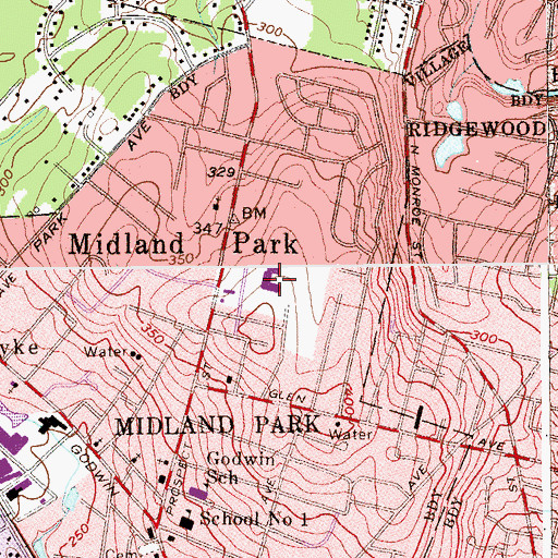 Topographic Map of Midland Park High School, NJ