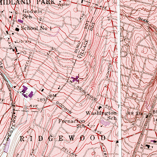 Topographic Map of Ridge Elementary School, NJ