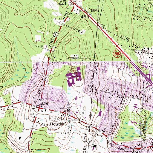 Topographic Map of Ramapo High School, NJ