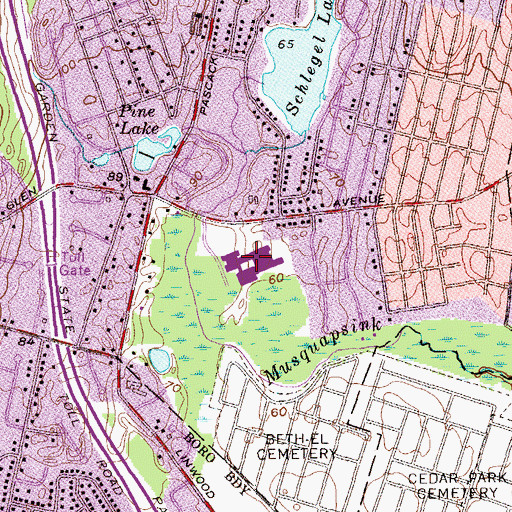 Topographic Map of Westwood Junior-Senior High School, NJ