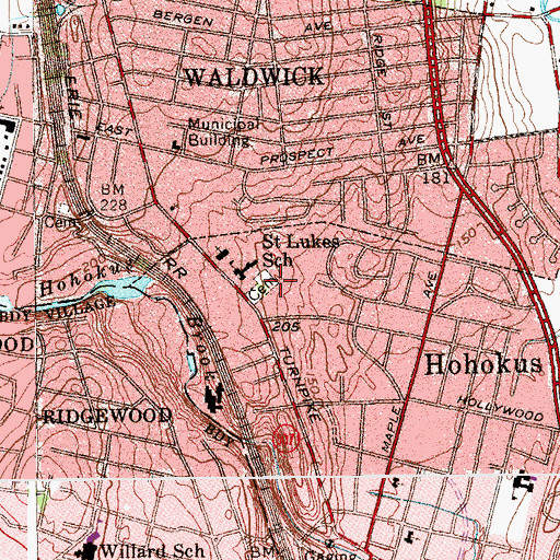 Topographic Map of Saint Luke's Cemetery, NJ