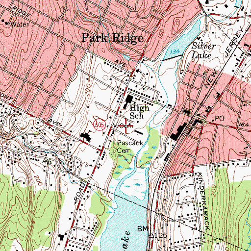 Topographic Map of Pascack Reformed Church, NJ