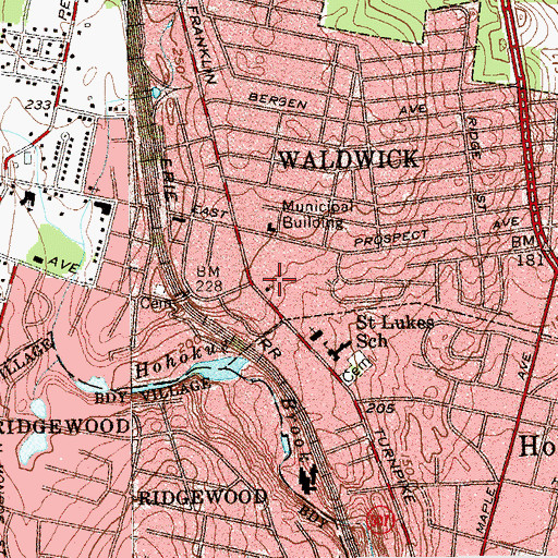 Topographic Map of Waldwick United Methodist Church, NJ