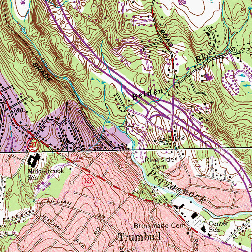 Topographic Map of Belden Brook, CT