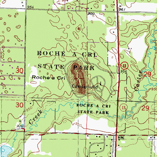 Topographic Map of Roche-A-Cri Mound State Natural Area, WI