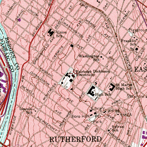 Topographic Map of Rutherford Campus Felician College, NJ