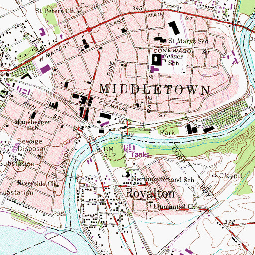 Topographic Map of Borough of Middletown Water Treatment Plant, PA