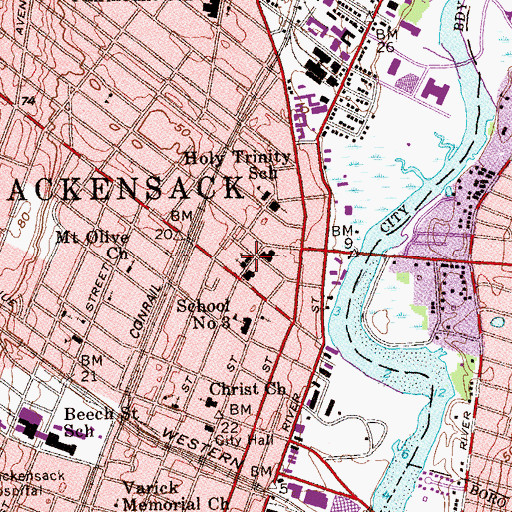 Topographic Map of First Baptist Church, NJ