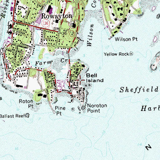 Topographic Map of Bell Island, CT