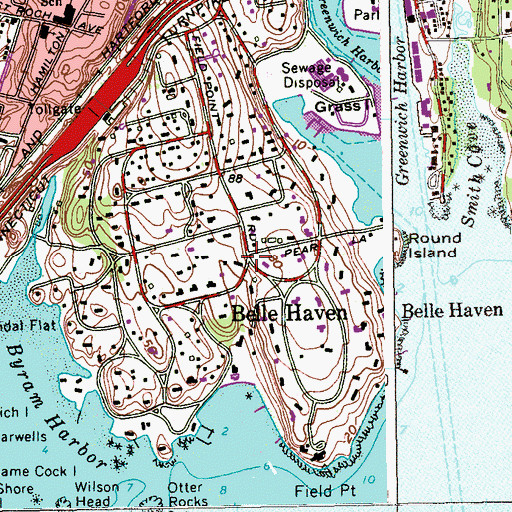 Topographic Map of Belle Haven, CT