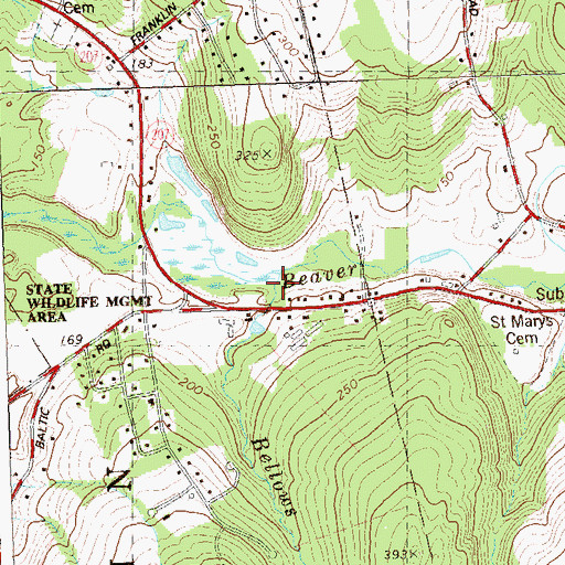 Topographic Map of Bellows Brook, CT