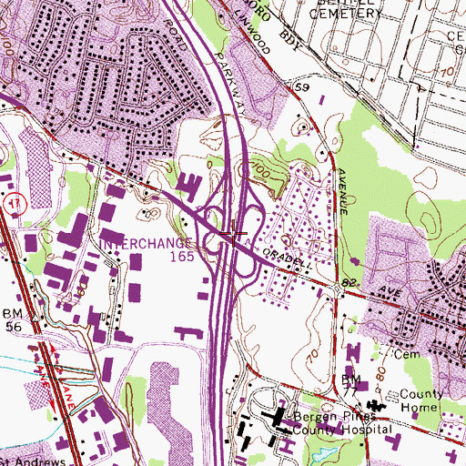 Topographic Map of Interchange 165, NJ