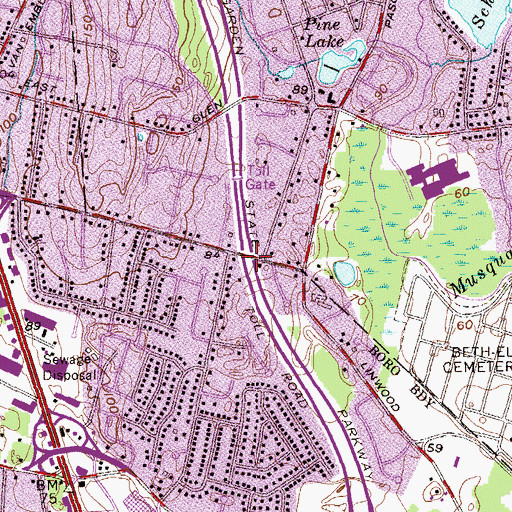 Topographic Map of Interchange 166, NJ