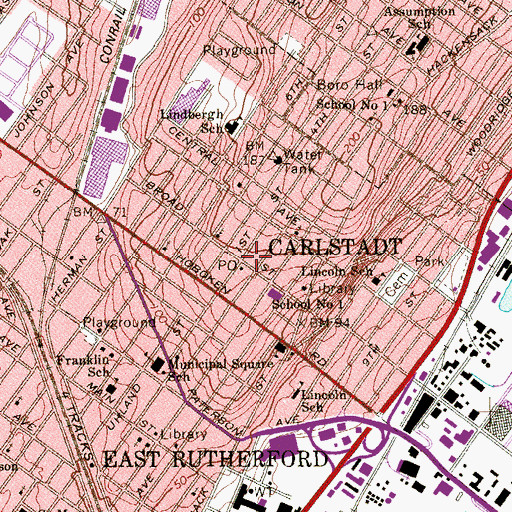 Topographic Map of Carlstadt Post Office, NJ