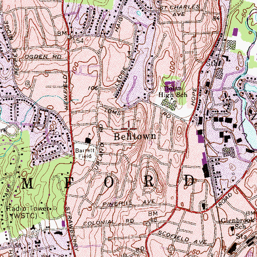 Topographic Map of Belltown, CT