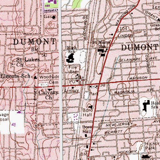 Topographic Map of Dumont Post Office, NJ