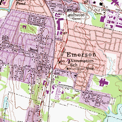 Topographic Map of Emerson Post Office, NJ