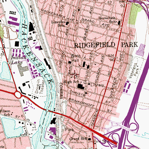 Topographic Map of Ridgefield Park Post Office, NJ