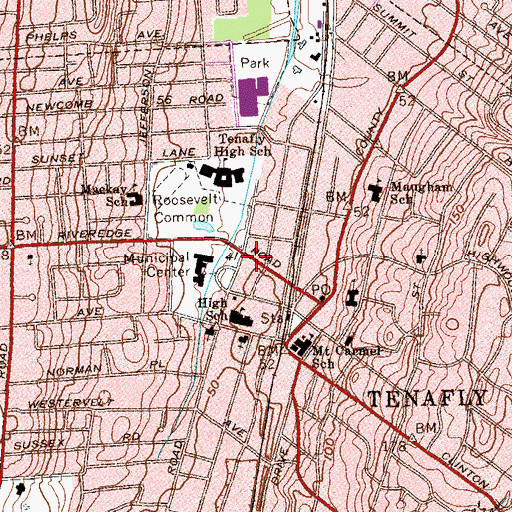 Topographic Map of Tenafly Post Office, NJ