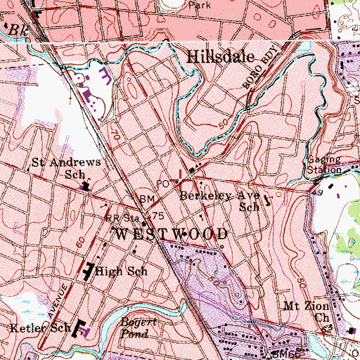 Topographic Map of Westwood Post Office, NJ